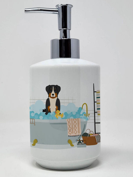Appenzeller Sennenhund in Bathtub Ceramic Soap Dispenser Hand Soap Dispenser Pump Bottles for Bathroom Kitchen, Empty Refillable Liquid Soap Container