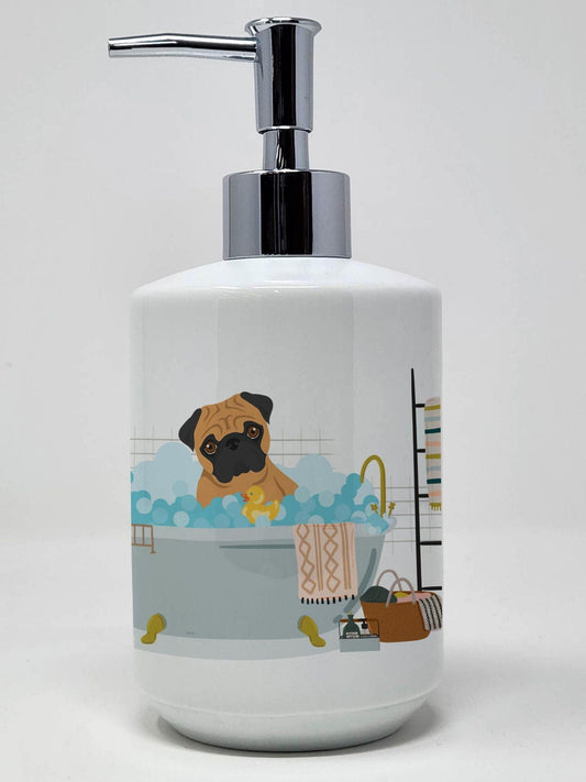 Apricot Pug Ceramic Soap Dispenser Hand Soap Dispenser Pump Bottles for Bathroom Kitchen, Empty Refillable Liquid Soap Container
