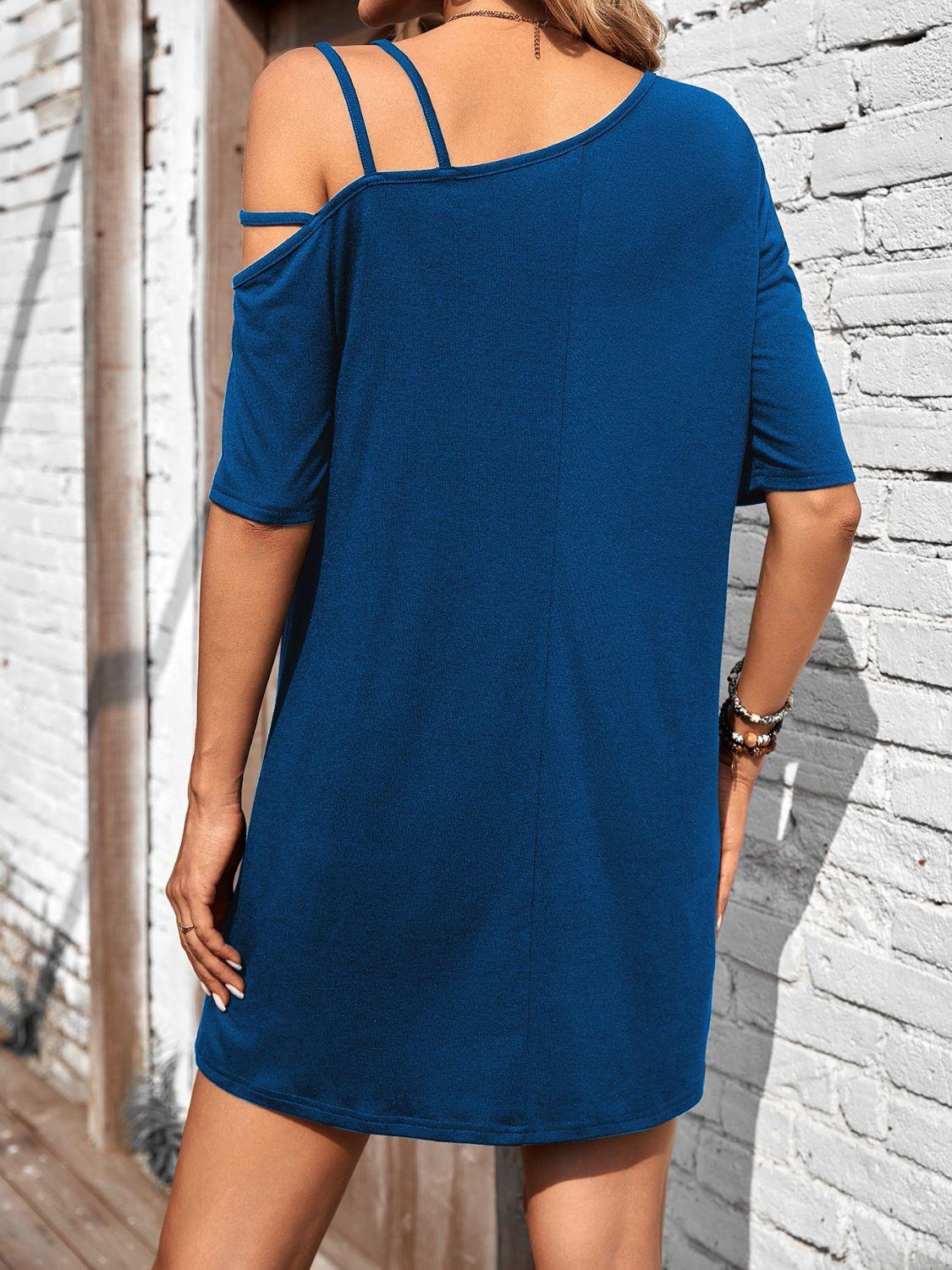 Asymmetrical Neck Half Sleeve Mini Dress - Clothes For Her Online Store