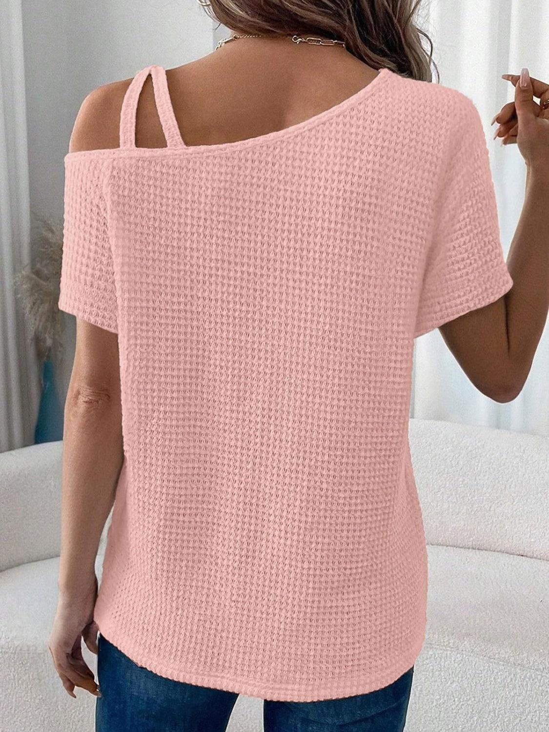 Asymmetrical Neck Short Sleeve T-Shirt - Clothes For Her Online Store