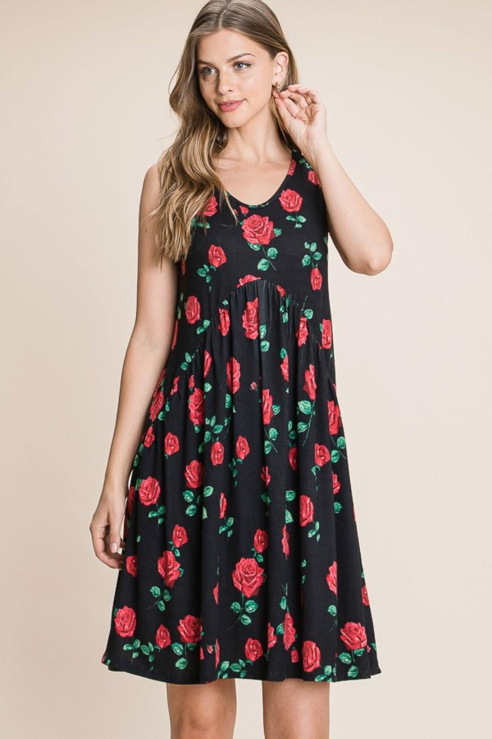 BOMBOM Floral Ruched Tank Dress - Clothes For Her Online Store