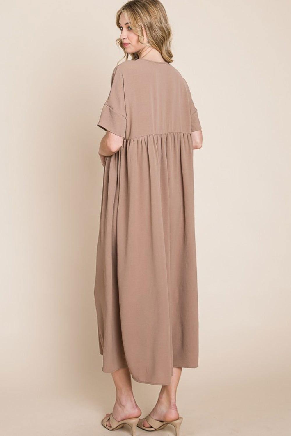 BOMBOM Round Neck Ruched Midi Dress - Clothes For Her Online Store