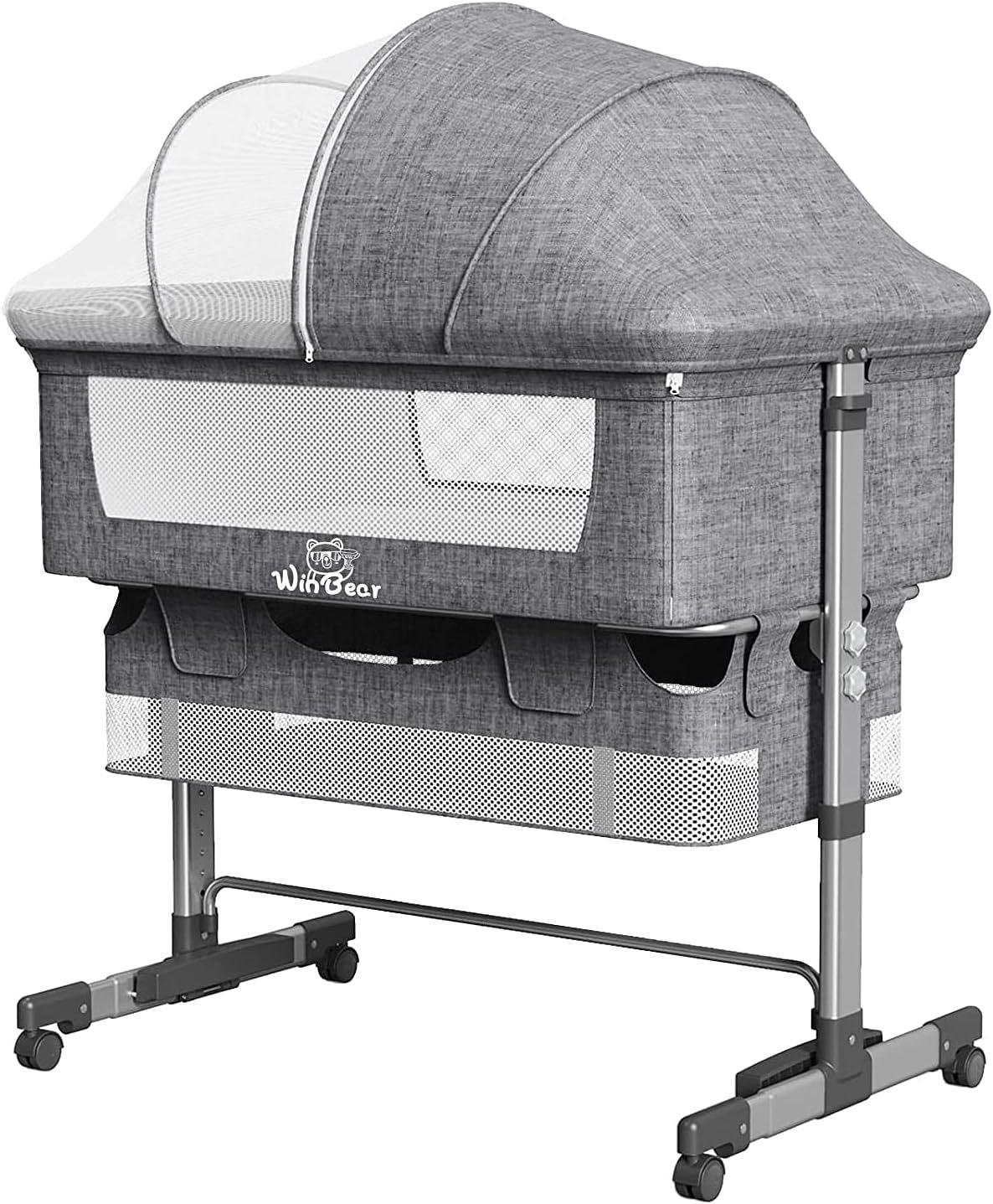 Baby Bassinet Bedside Sleeper 3 in 1 Bedside Crib, Adjustable Portable Bed for Infant/Baby/Newborn,with Mosquito Nets, Large Storage Bag, Comfortable Mattresses, Lockable Wheels - Clothes For Her Online Store