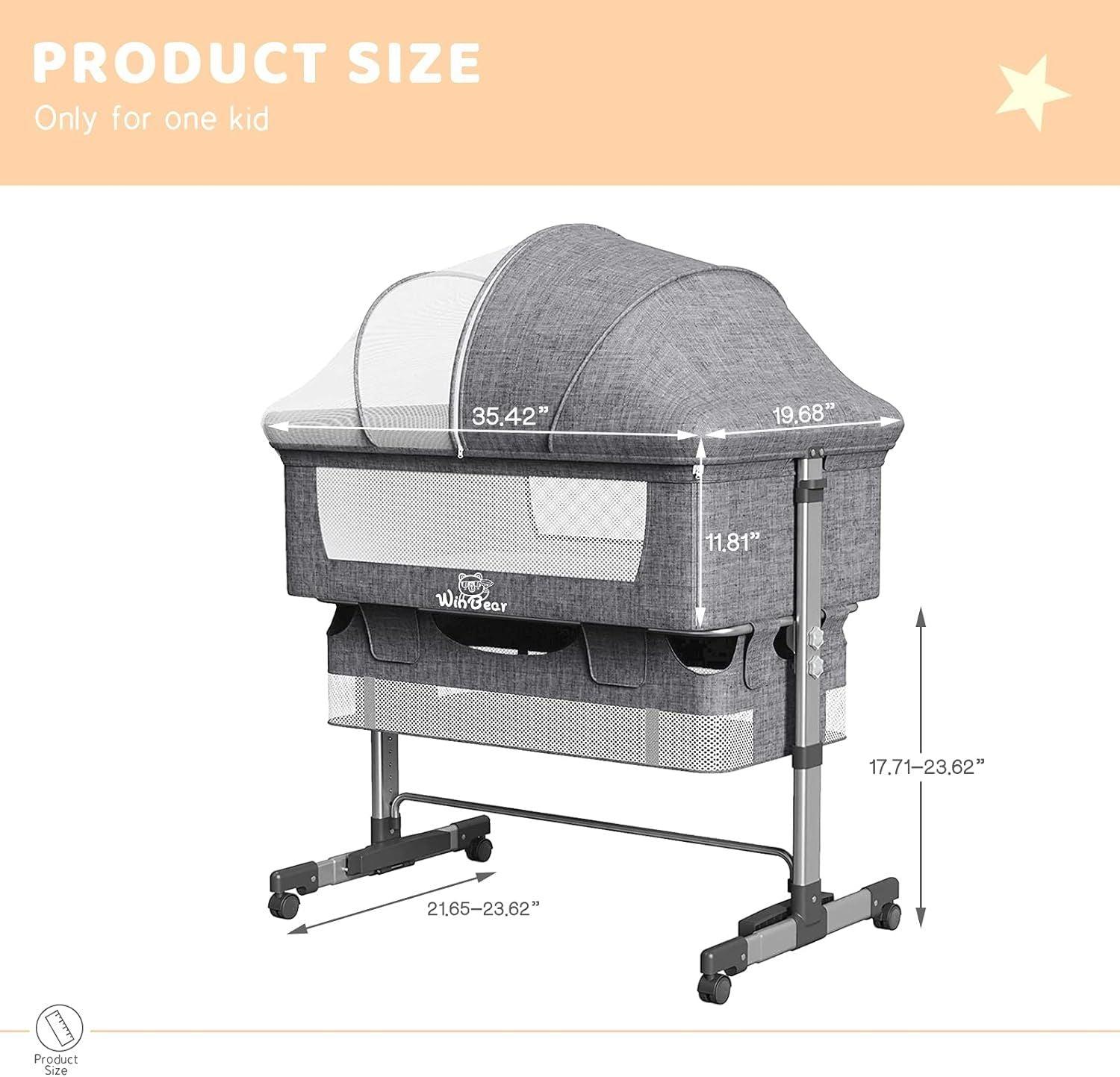Baby Bassinet Bedside Sleeper 3 in 1 Bedside Crib, Adjustable Portable Bed for Infant/Baby/Newborn,with Mosquito Nets, Large Storage Bag, Comfortable Mattresses, Lockable Wheels - Clothes For Her Online Store