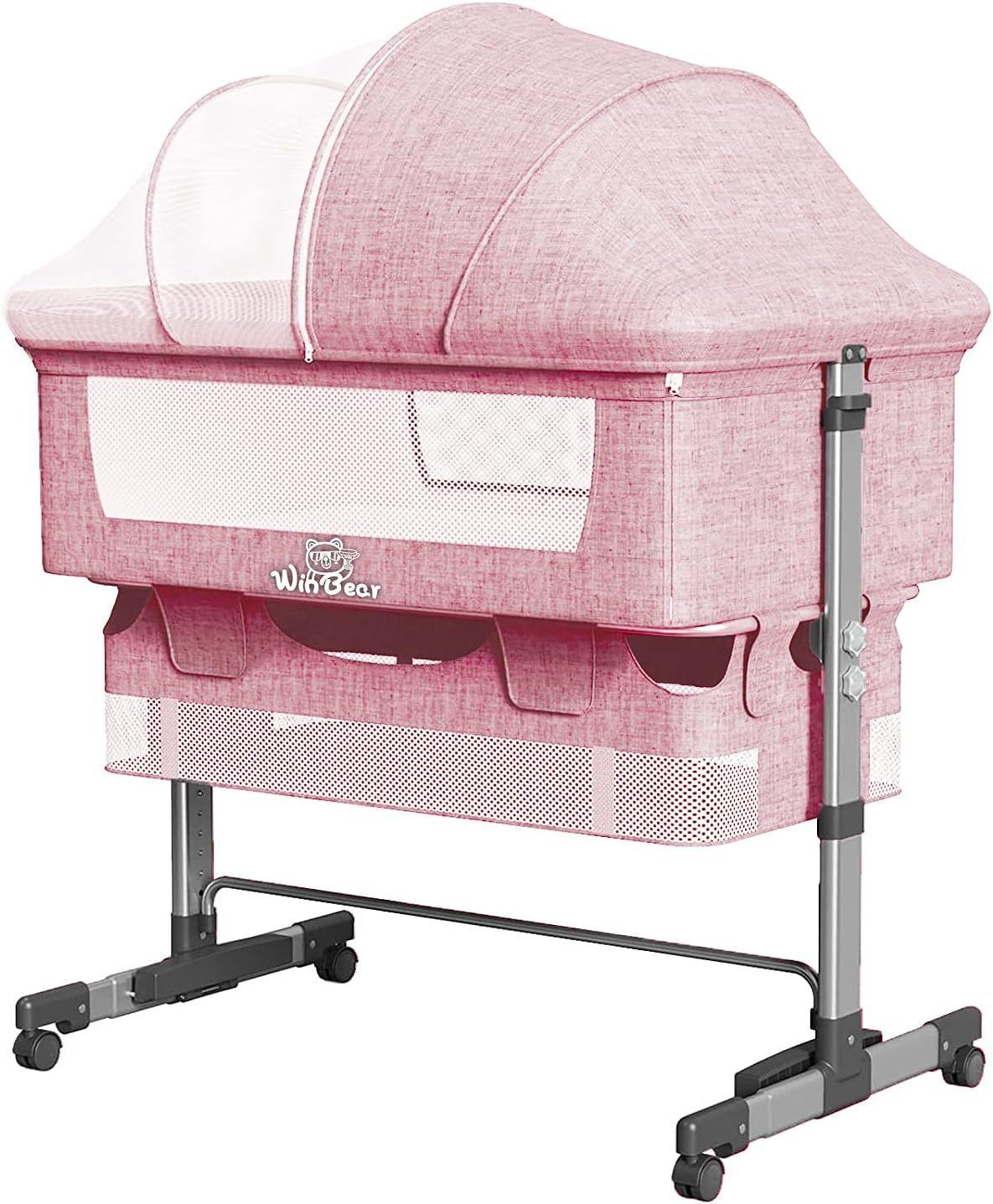 Baby Bassinet Bedside Sleeper 3 in 1 Bedside Crib, Adjustable Portable Bed for Infant/Baby/Newborn,with Mosquito Nets, Large Storage Bag, Comfortable Mattresses, Lockable Wheels - Clothes For Her Online Store