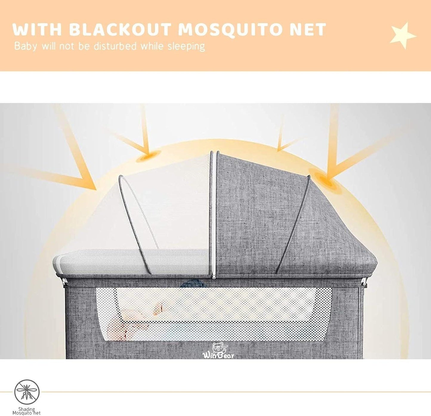 Baby Bassinet Bedside Sleeper 3 in 1 Bedside Crib, Adjustable Portable Bed for Infant/Baby/Newborn,with Mosquito Nets, Large Storage Bag, Comfortable Mattresses, Lockable Wheels - Clothes For Her Online Store