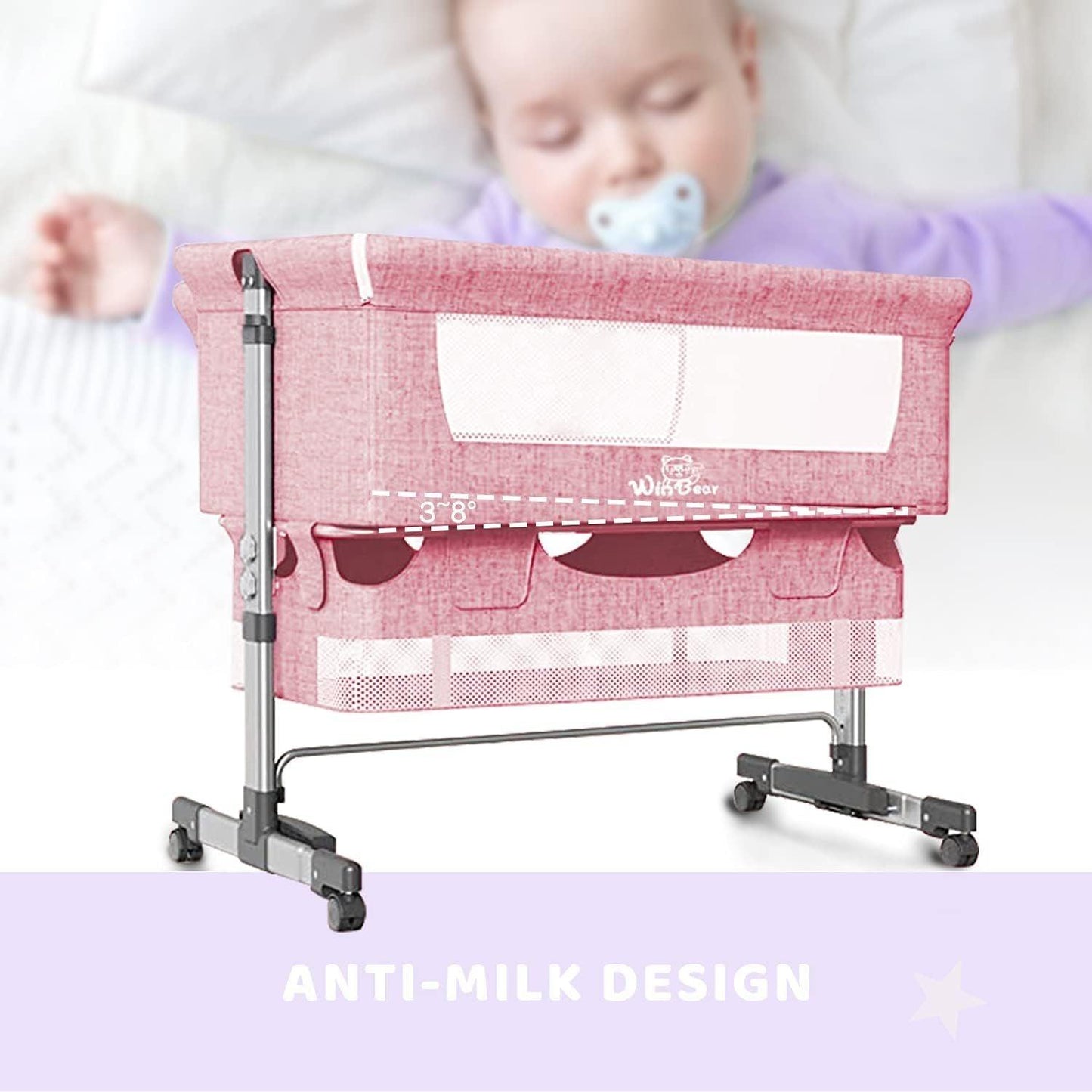 Baby Bassinet Bedside Sleeper 3 in 1 Bedside Crib, Adjustable Portable Bed for Infant/Baby/Newborn,with Mosquito Nets, Large Storage Bag, Comfortable Mattresses, Lockable Wheels - Clothes For Her Online Store