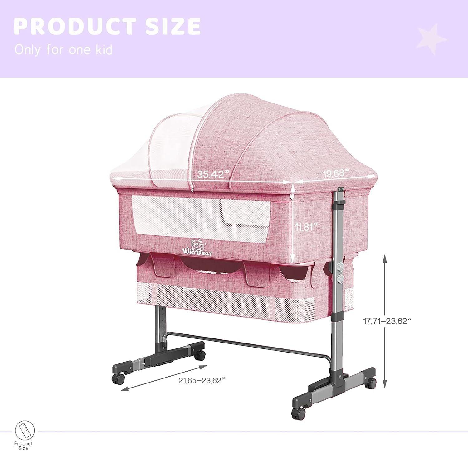 Baby Bassinet Bedside Sleeper 3 in 1 Bedside Crib, Adjustable Portable Bed for Infant/Baby/Newborn,with Mosquito Nets, Large Storage Bag, Comfortable Mattresses, Lockable Wheels - Clothes For Her Online Store