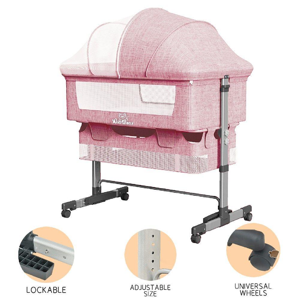 Baby Bassinet, Bedside Sleeper,Foldable Baby Bed to Bed, Adjustable Portable Bed for Infant/Baby/Newborn,with Mosquito Nets, Large Storage Bag, Comfortable Mattresses, Lockable Wheels - Clothes For Her Online Store
