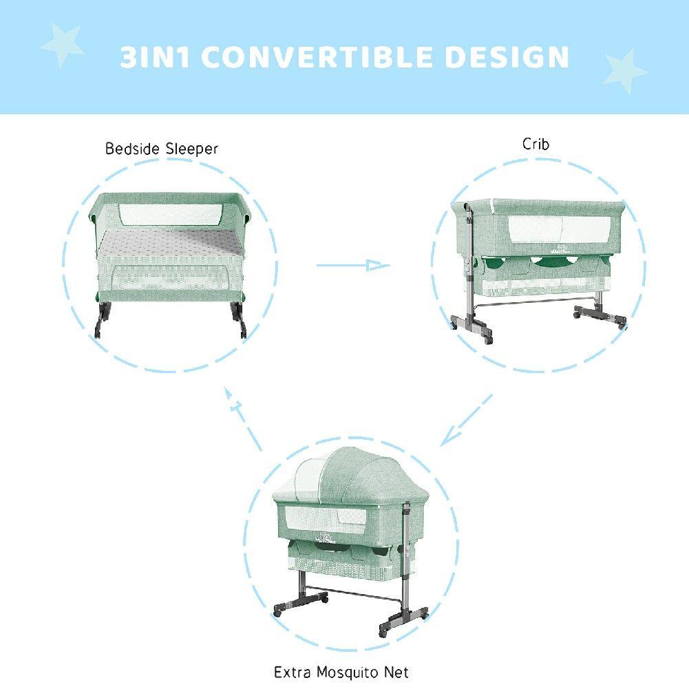 Baby Bassinet, Bedside Sleeper,Foldable Baby Bed to Bed, Adjustable Portable Bed for Infant/Baby/Newborn,with Mosquito Nets, Large Storage Bag, Comfortable Mattresses, Lockable Wheels - Clothes For Her Online Store