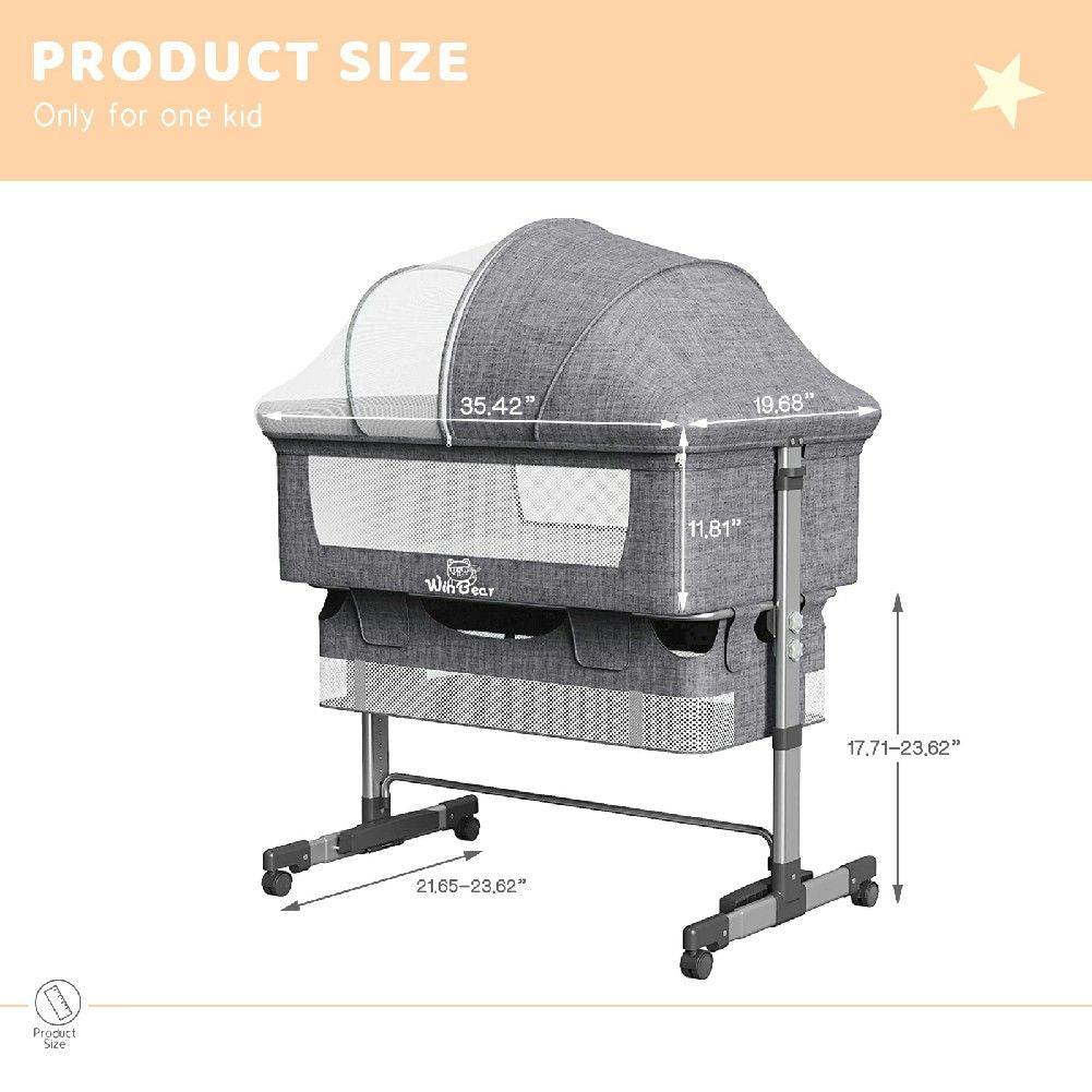 Baby Bassinet, Bedside Sleeper,Foldable Baby Bed to Bed, Adjustable Portable Bed for Infant/Baby/Newborn,with Mosquito Nets, Large Storage Bag, Comfortable Mattresses, Lockable Wheels - Clothes For Her Online Store