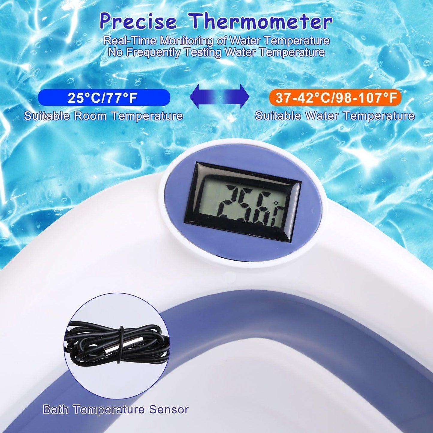 Baby Bath Tub with Thermometer Collapsible Travel-Friendly 0-24Months Baby Bathtub - Clothes For Her Online Store