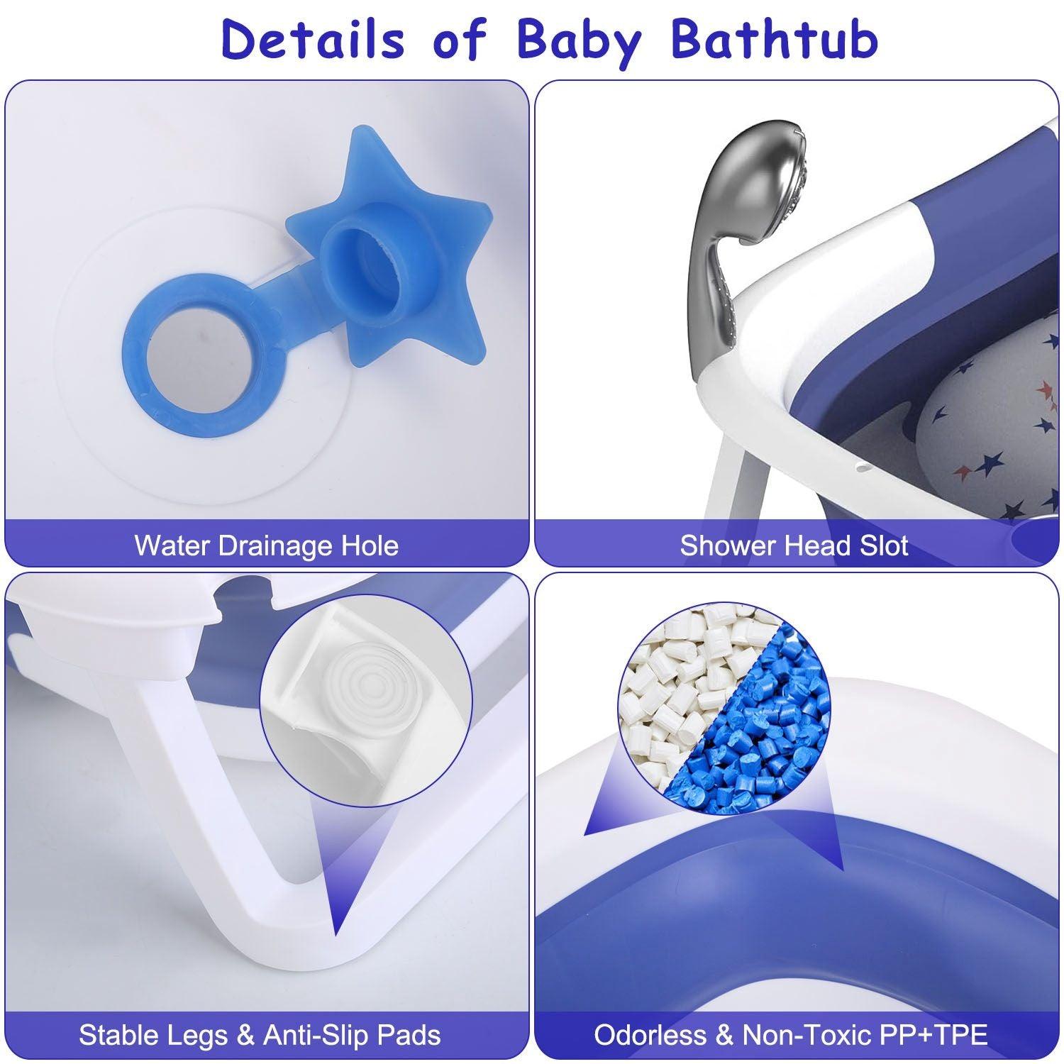 Baby Bath Tub with Thermometer Collapsible Travel-Friendly 0-24Months Baby Bathtub - Clothes For Her Online Store