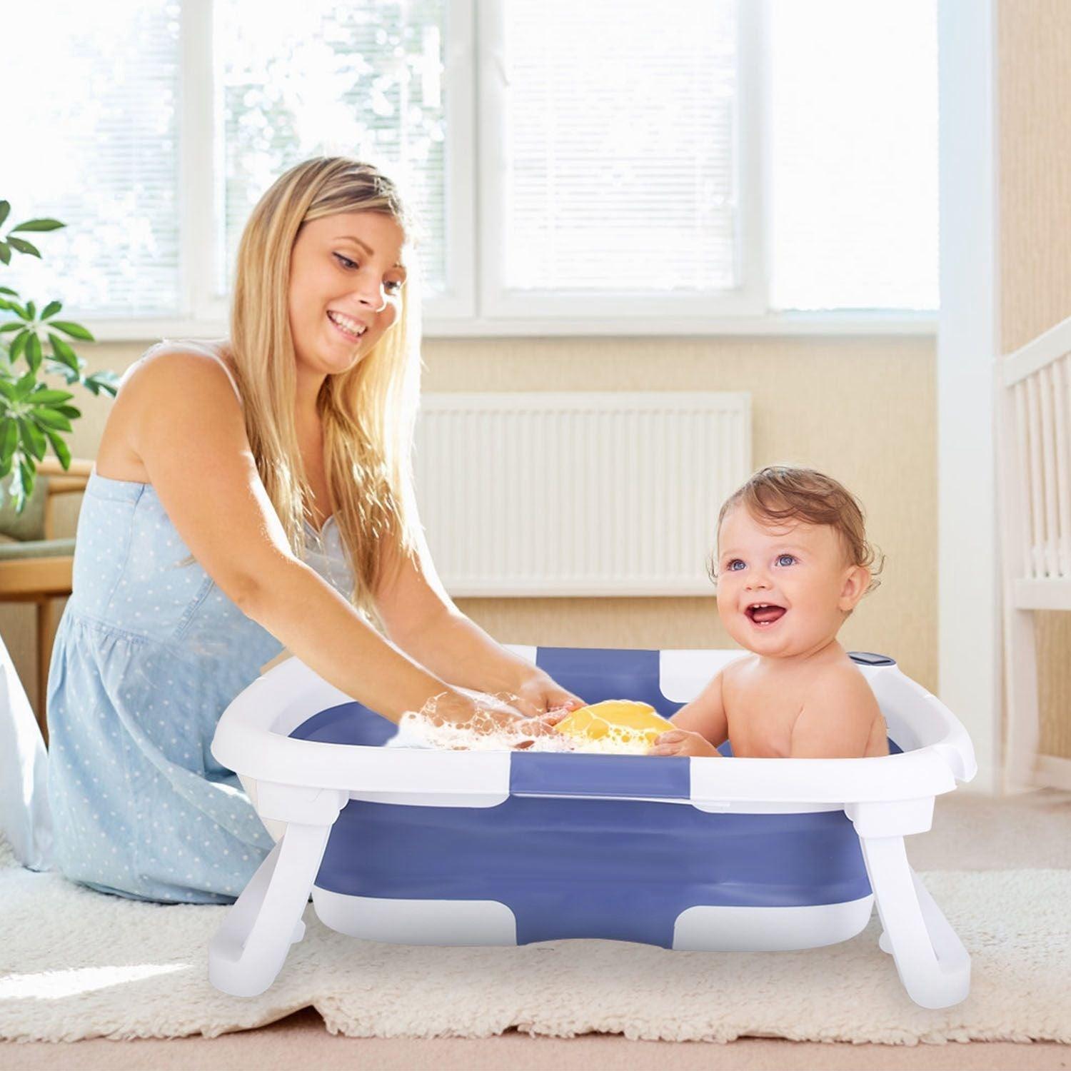 Baby Bath Tub with Thermometer Collapsible Travel-Friendly 0-24Months Baby Bathtub - Clothes For Her Online Store