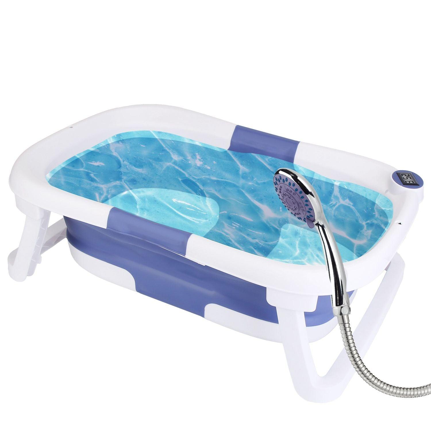 Baby Bath Tub with Thermometer Collapsible Travel-Friendly 0-24Months Baby Bathtub - Clothes For Her Online Store