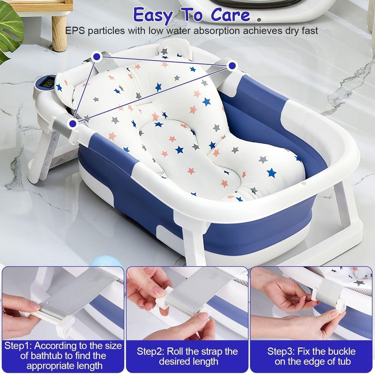 Baby Bath Tub with Thermometer Collapsible Travel-Friendly 0-24Months Baby Bathtub - Clothes For Her Online Store