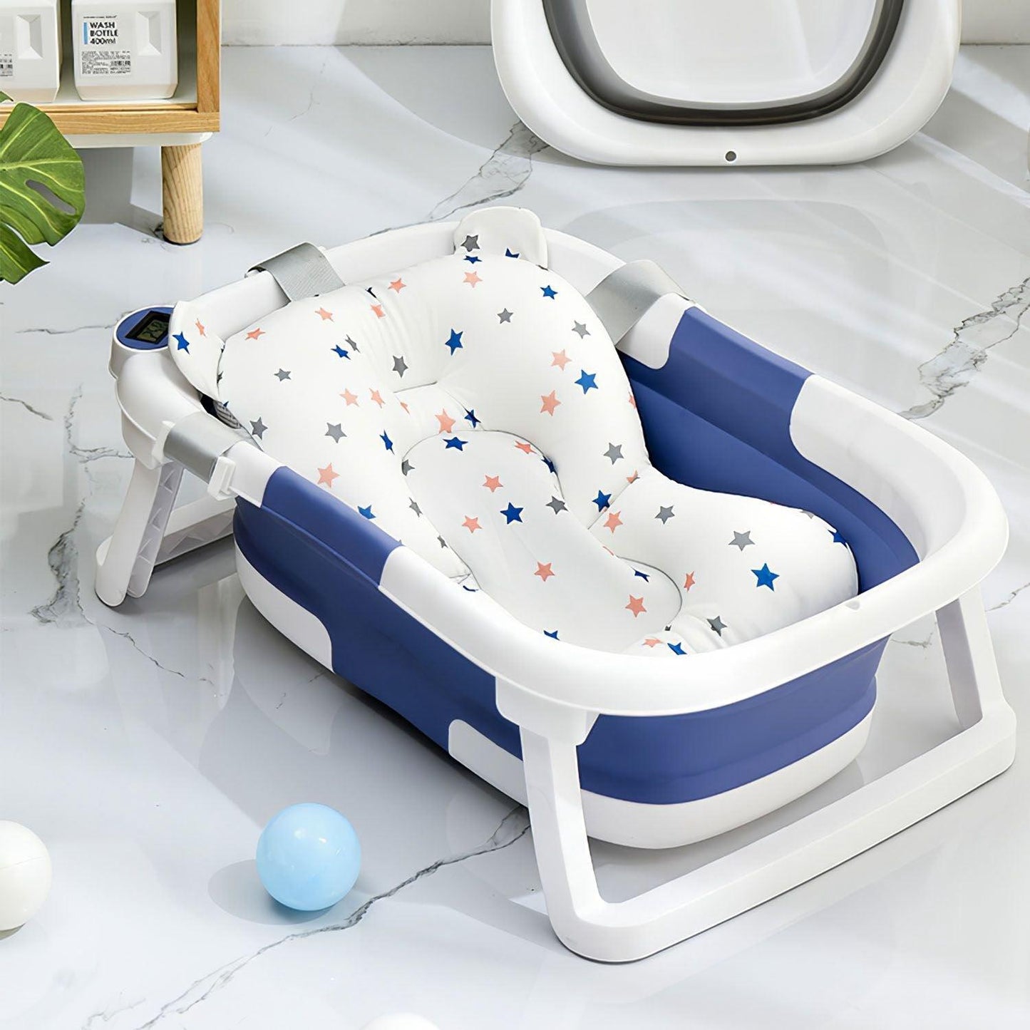 Baby Bath Tub with Thermometer Collapsible Travel-Friendly 0-24Months Baby Bathtub - Clothes For Her Online Store