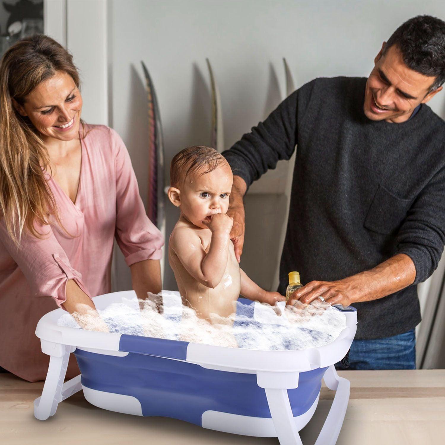 Baby Bath Tub with Thermometer Collapsible Travel-Friendly 0-24Months Baby Bathtub - Clothes For Her Online Store