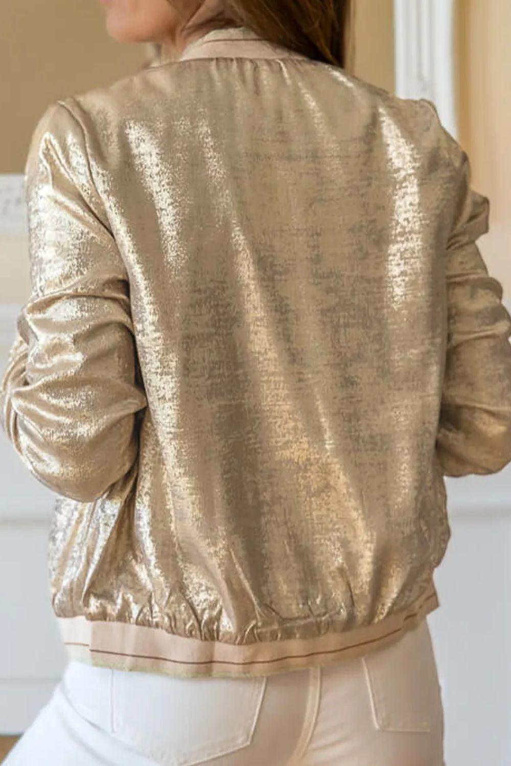 Baseball Collar Zip Up Long Sleeve Jacket - Clothes For Her Online Store