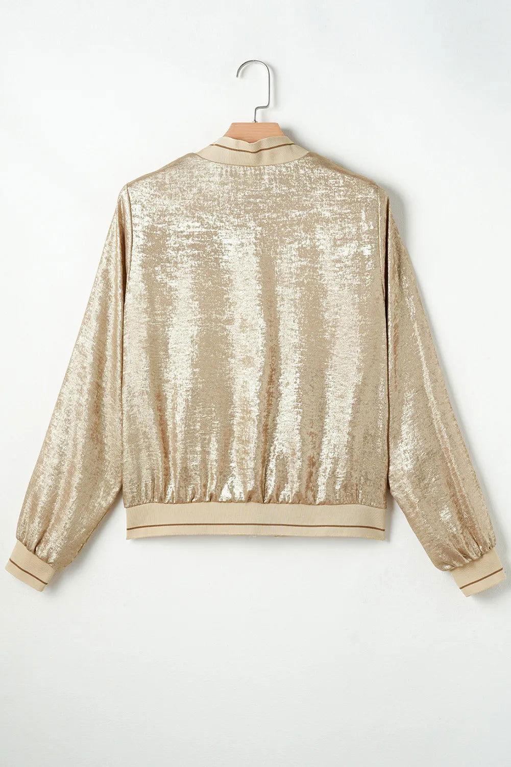 Baseball Collar Zip Up Long Sleeve Jacket - Clothes For Her Online Store