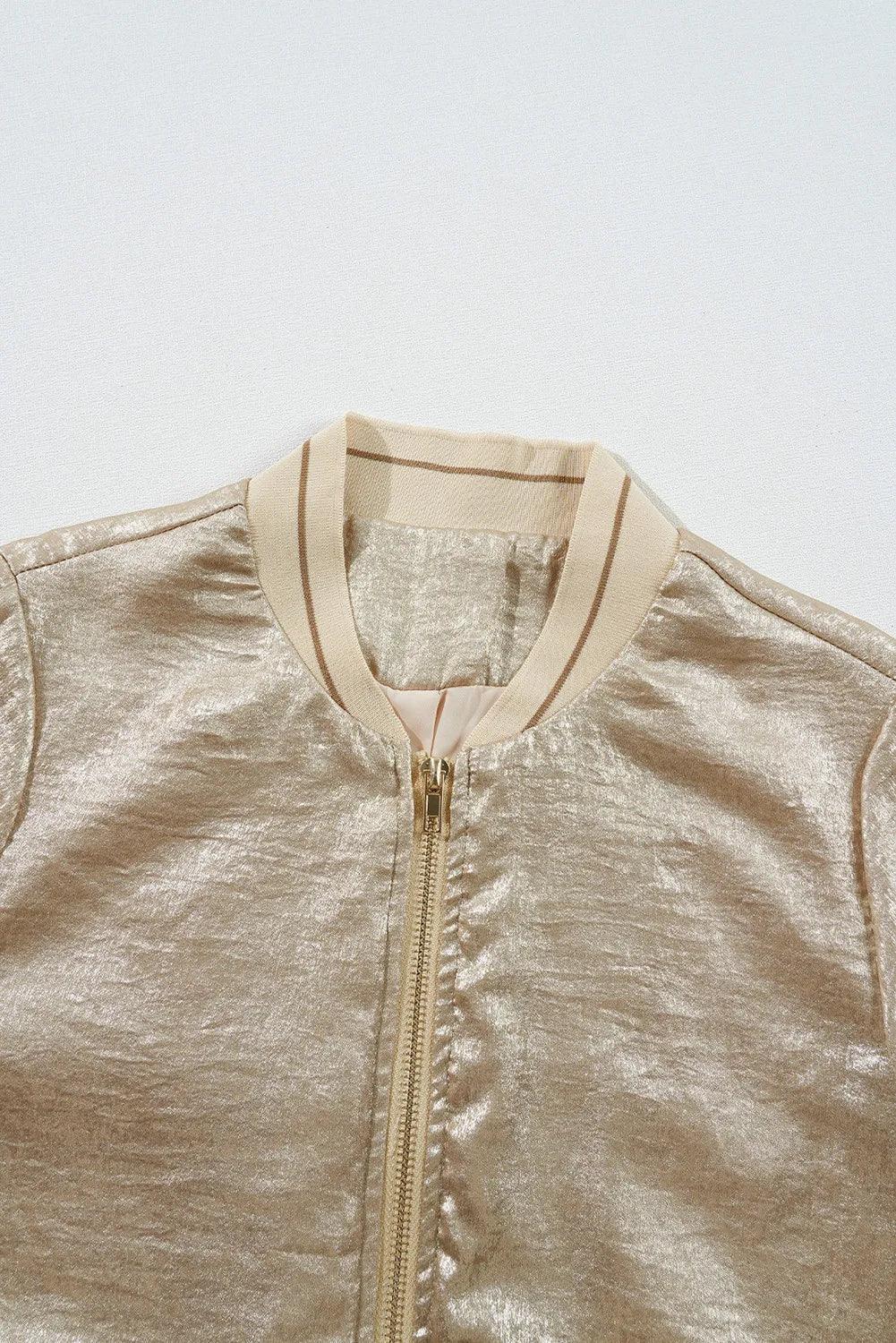 Baseball Collar Zip Up Long Sleeve Jacket - Clothes For Her Online Store