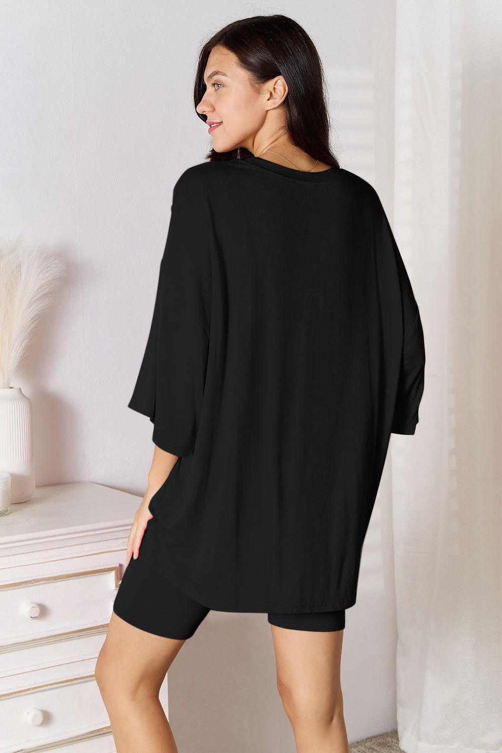 Basic Bae Bamboo Full Size Round Neck Drop Shoulder T-Shirt and Shorts Set - Clothes For Her Online Store
