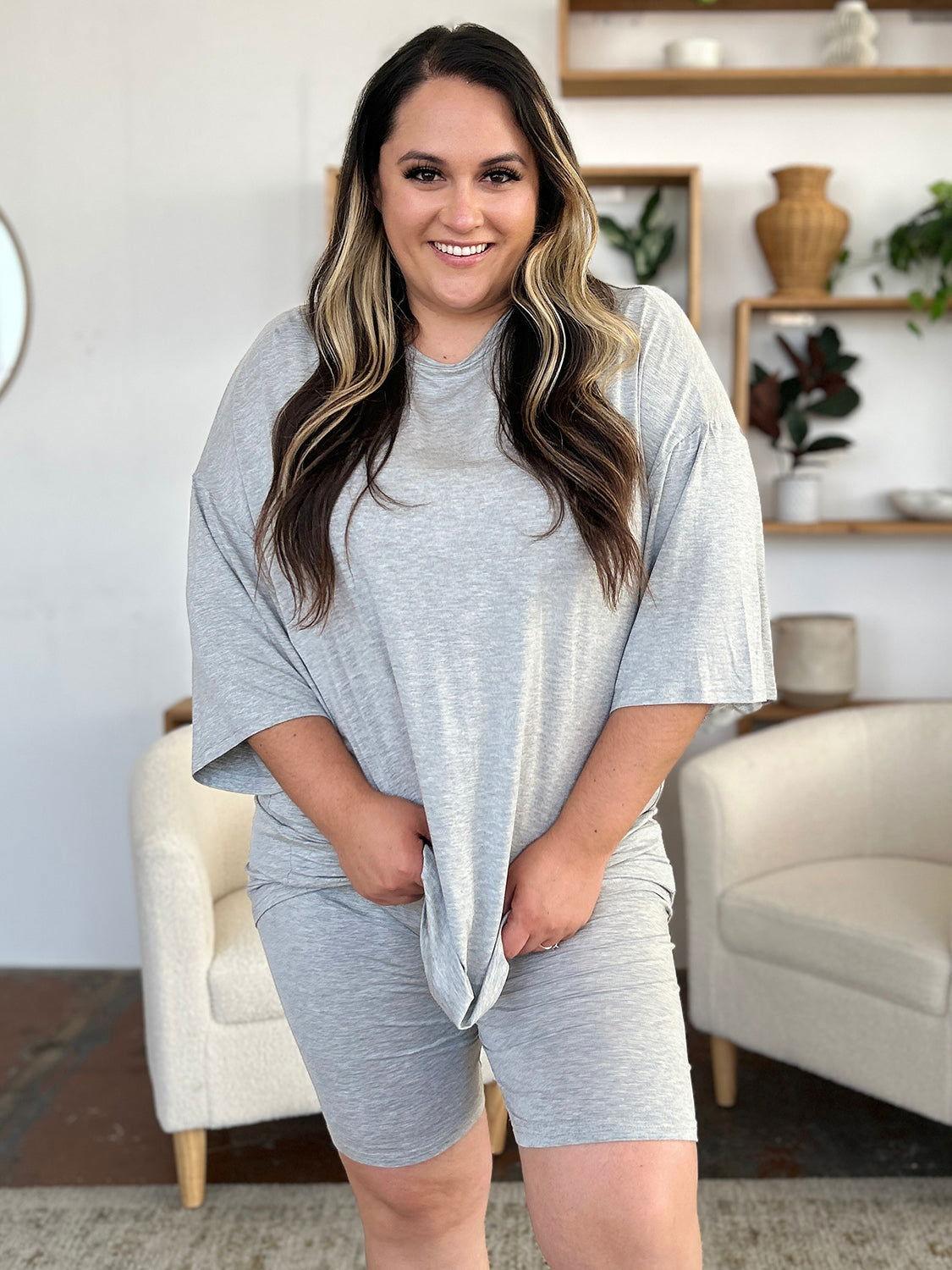 Basic Bae Bamboo Full Size Round Neck Drop Shoulder T-Shirt and Shorts Set - Clothes For Her Online Store