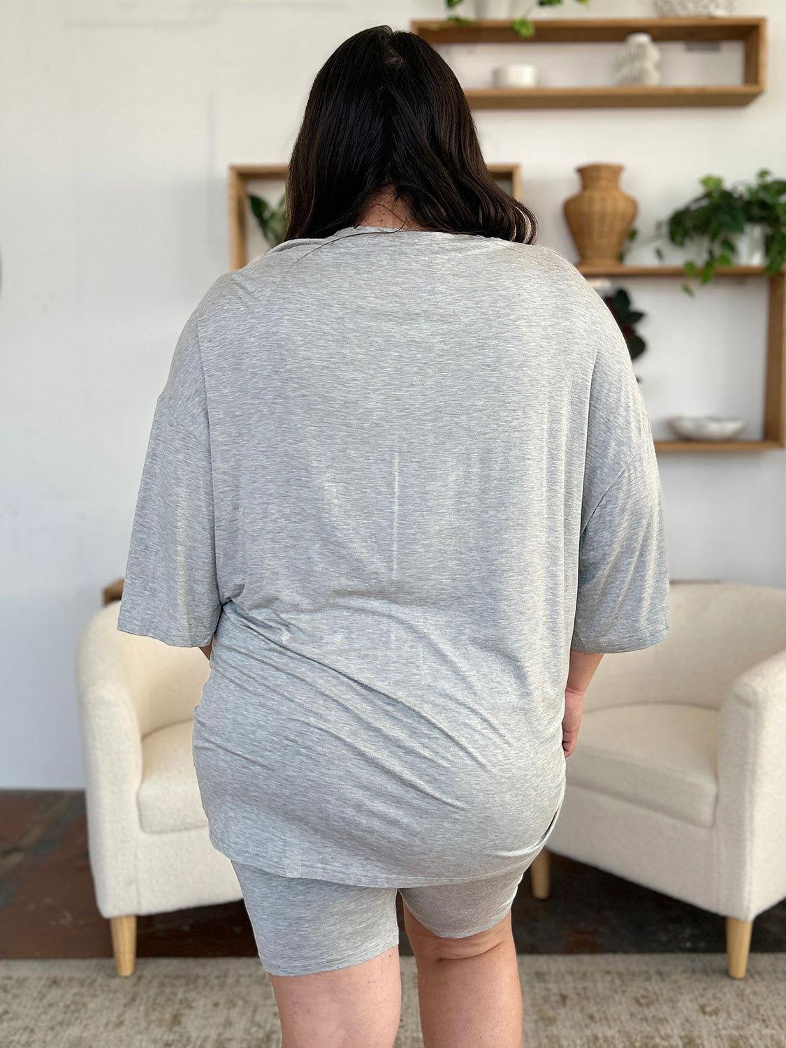 Basic Bae Bamboo Full Size Round Neck Drop Shoulder T-Shirt and Shorts Set - Clothes For Her Online Store