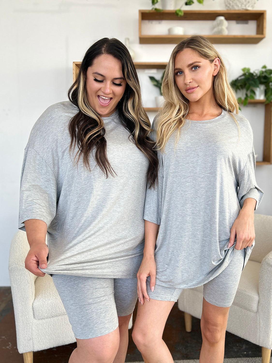 Basic Bae Bamboo Full Size Round Neck Drop Shoulder T-Shirt and Shorts Set - Clothes For Her Online Store