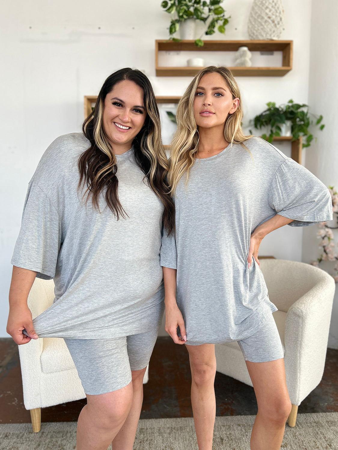 Basic Bae Bamboo Full Size Round Neck Drop Shoulder T-Shirt and Shorts Set - Clothes For Her Online Store