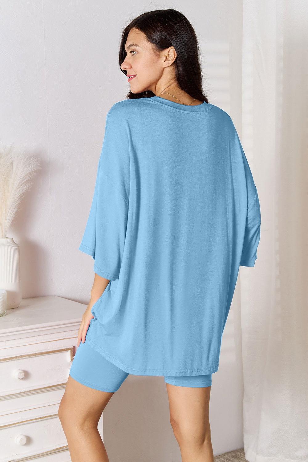 Basic Bae Bamboo Full Size Round Neck Drop Shoulder T-Shirt and Shorts Set - Clothes For Her Online Store