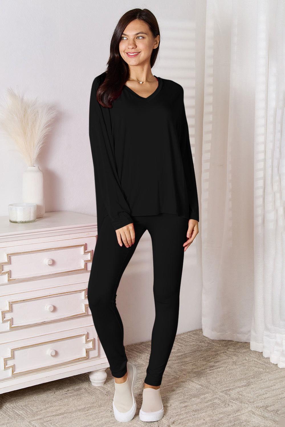 Basic Bae Bamboo Full Size V-Neck Long Sleeve Top and Pants Lounge Set - Clothes For Her Online Store