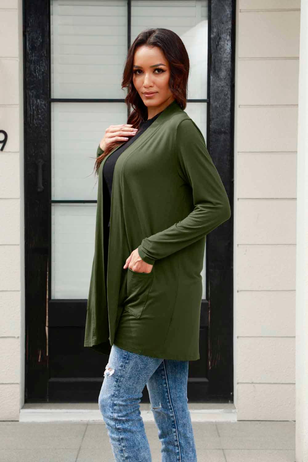 Basic Bae Full Size Open Front Long Sleeve Cardigan with Pockets - Clothes For Her Online Store