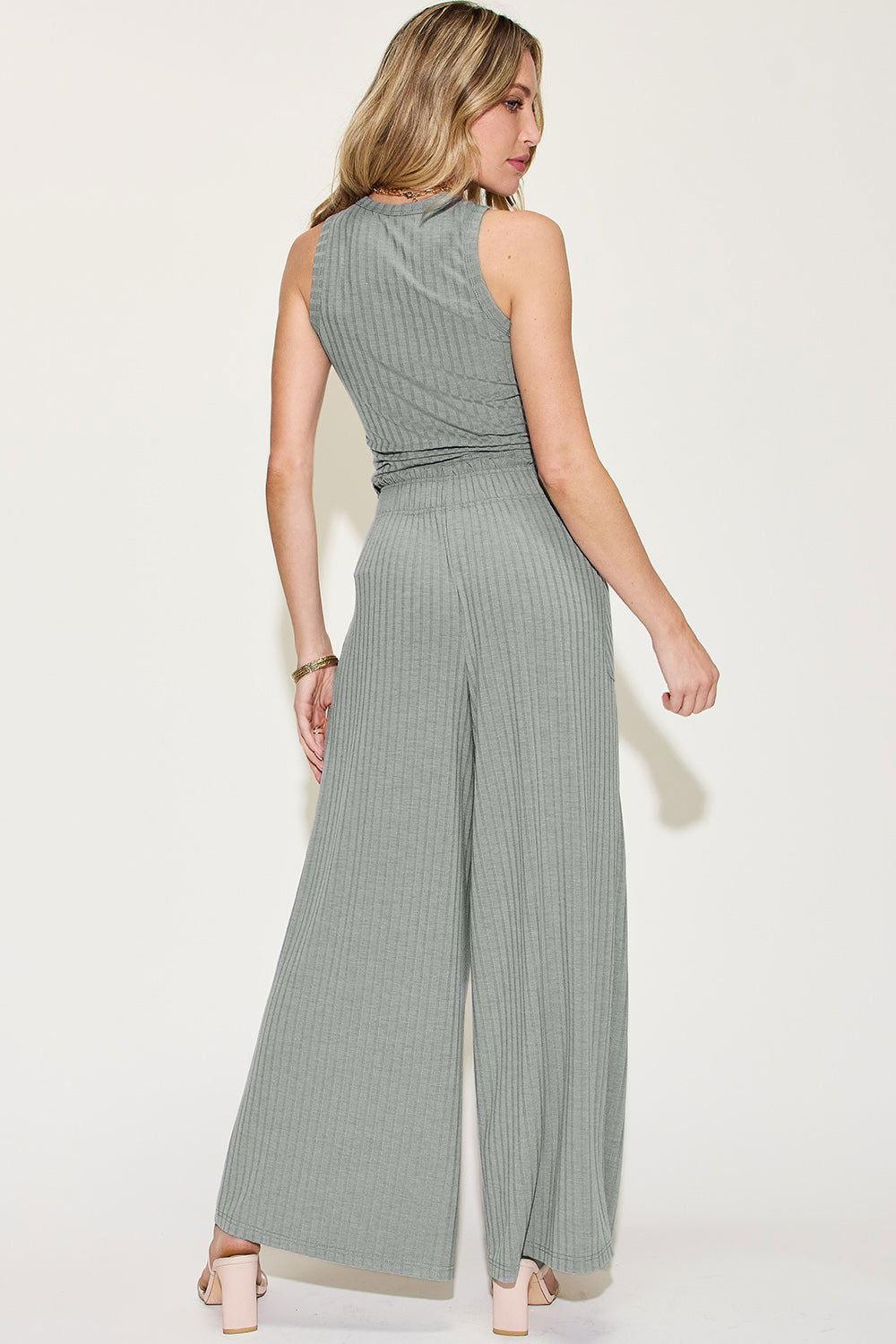Basic Bae Full Size Ribbed Tank and Wide Leg Pants Set - Clothes For Her Online Store