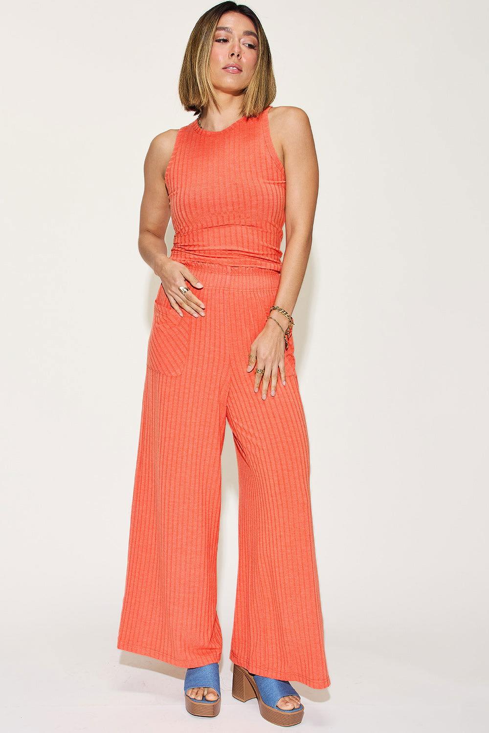 Basic Bae Full Size Ribbed Tank and Wide Leg Pants Set - Clothes For Her Online Store