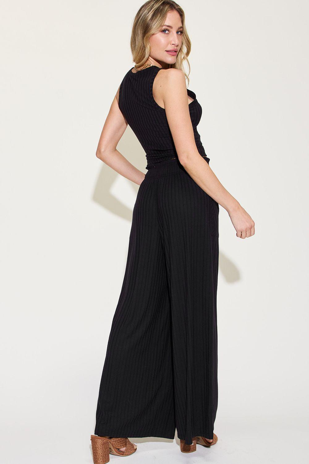 Basic Bae Full Size Ribbed Tank and Wide Leg Pants Set - Clothes For Her Online Store