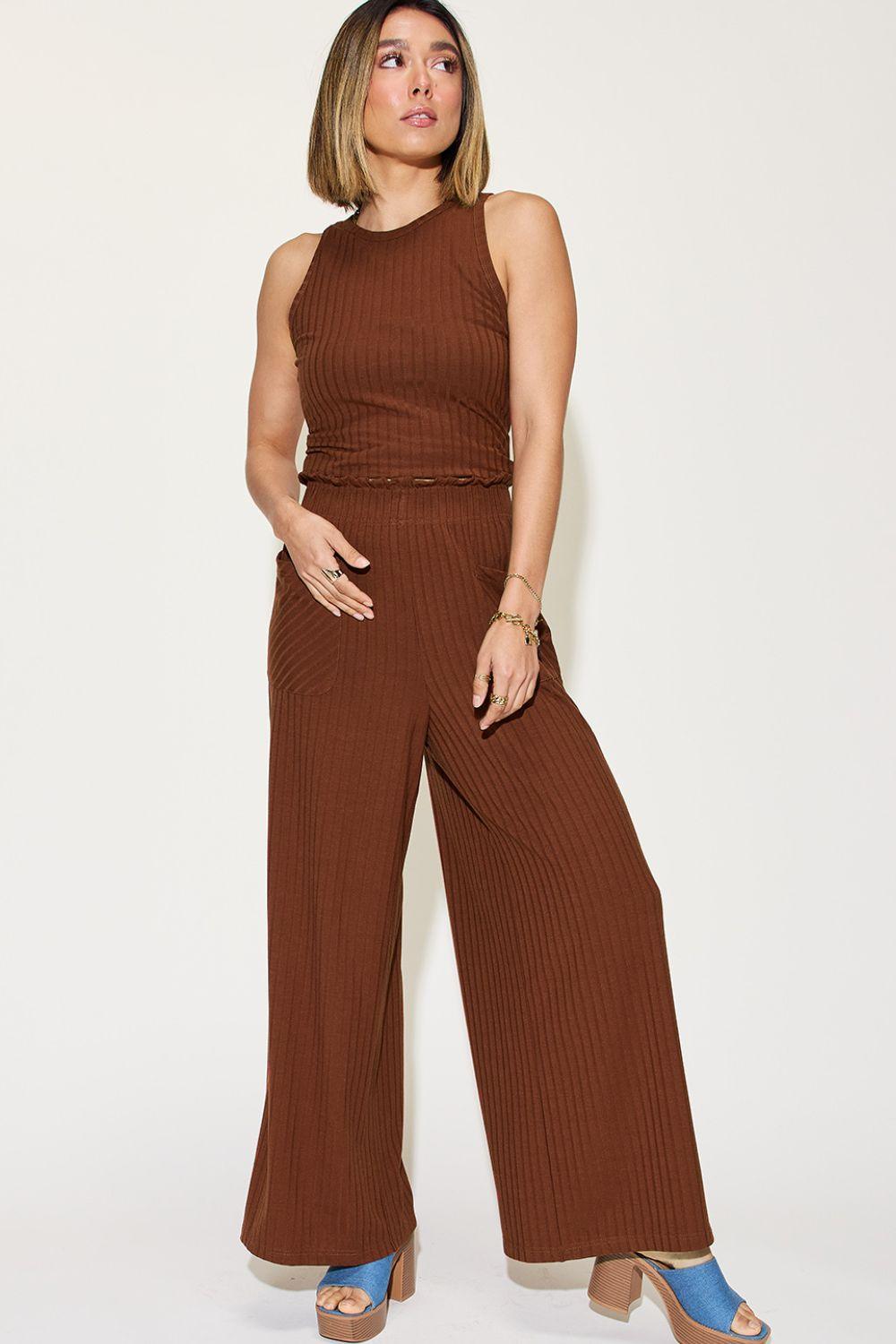 Basic Bae Full Size Ribbed Tank and Wide Leg Pants Set - Clothes For Her Online Store
