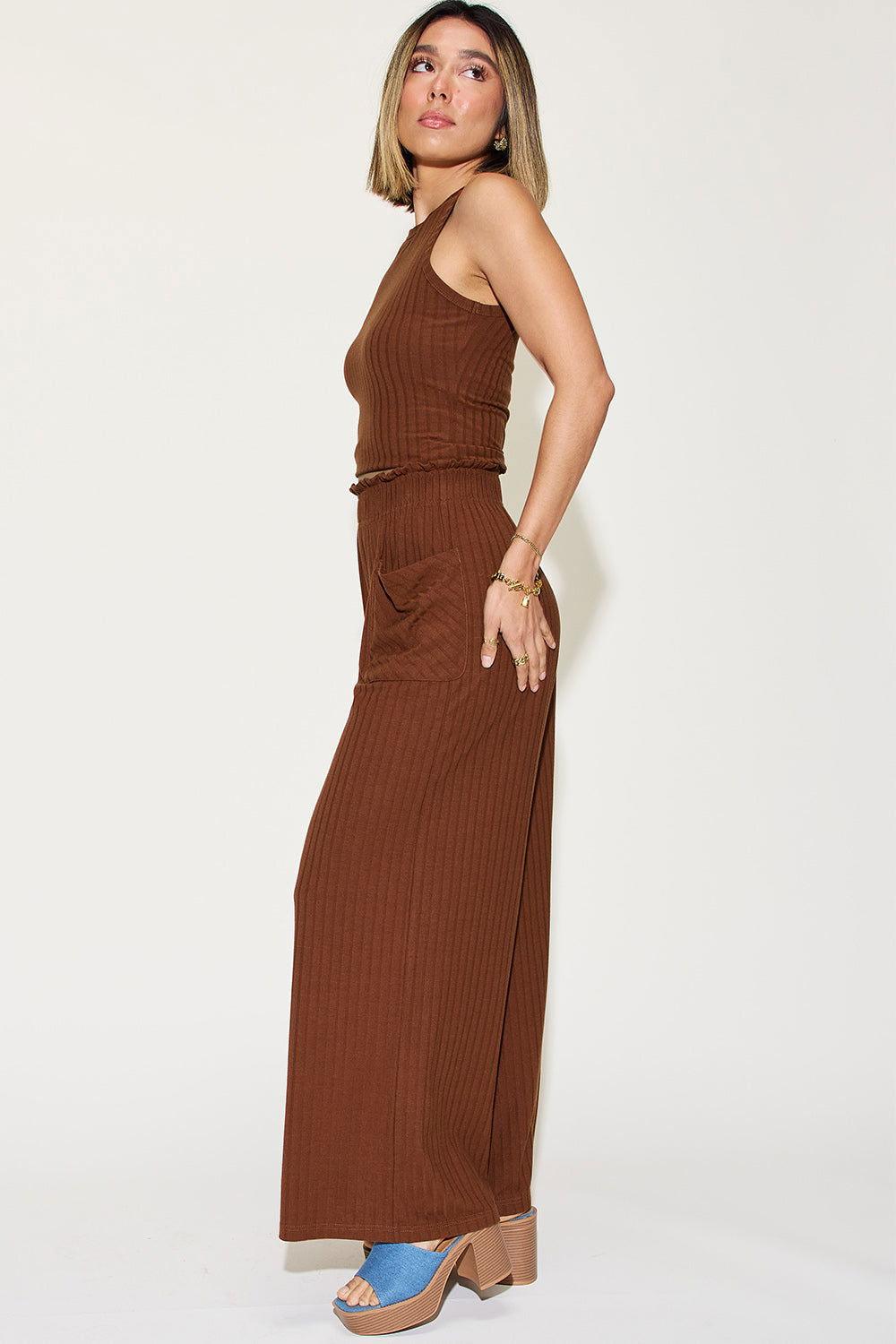 Basic Bae Full Size Ribbed Tank and Wide Leg Pants Set - Clothes For Her Online Store