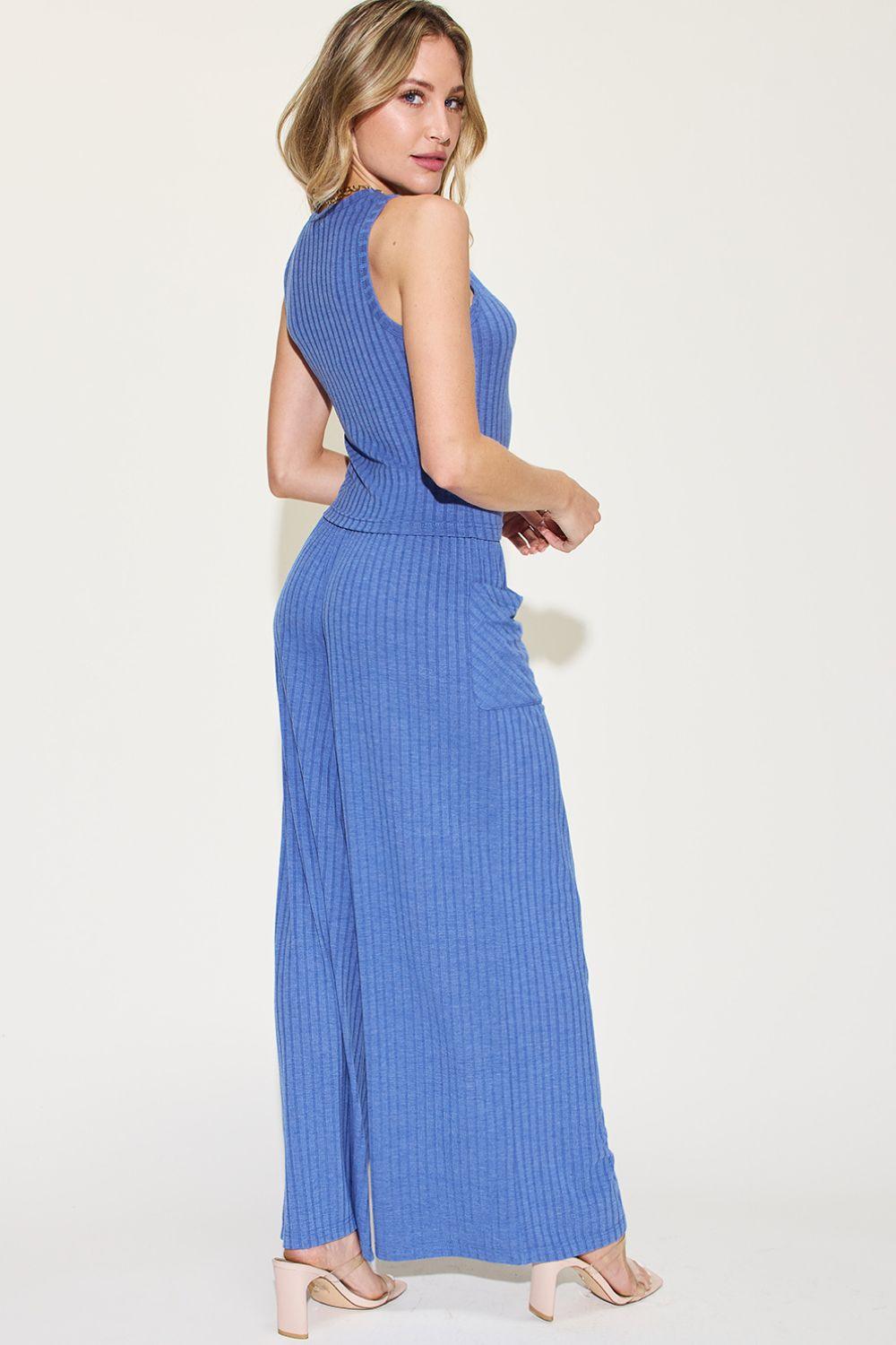Basic Bae Full Size Ribbed Tank and Wide Leg Pants Set - Clothes For Her Online Store