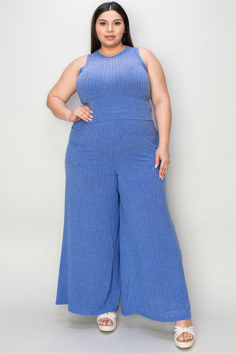 Basic Bae Full Size Ribbed Tank and Wide Leg Pants Set - Clothes For Her Online Store