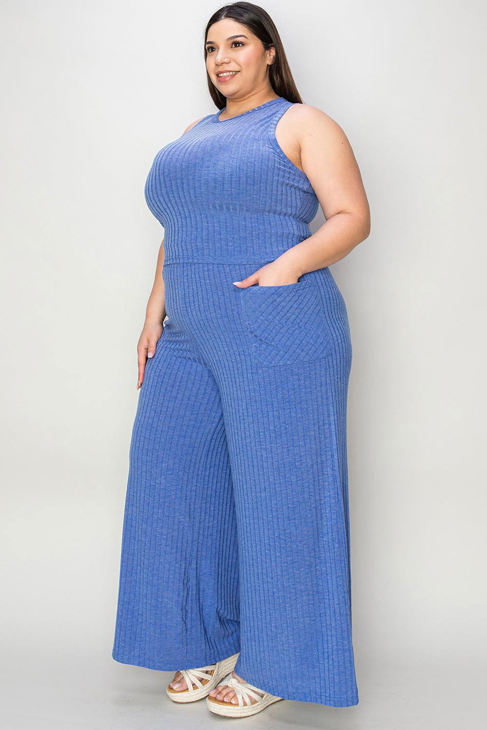 Basic Bae Full Size Ribbed Tank and Wide Leg Pants Set - Clothes For Her Online Store