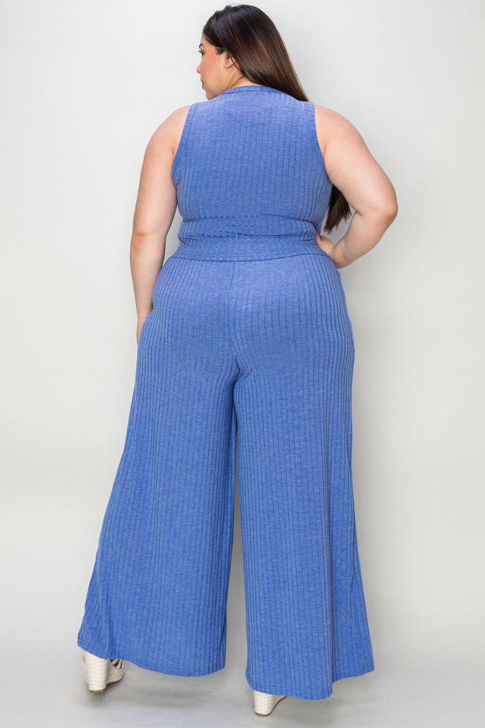 Basic Bae Full Size Ribbed Tank and Wide Leg Pants Set - Clothes For Her Online Store