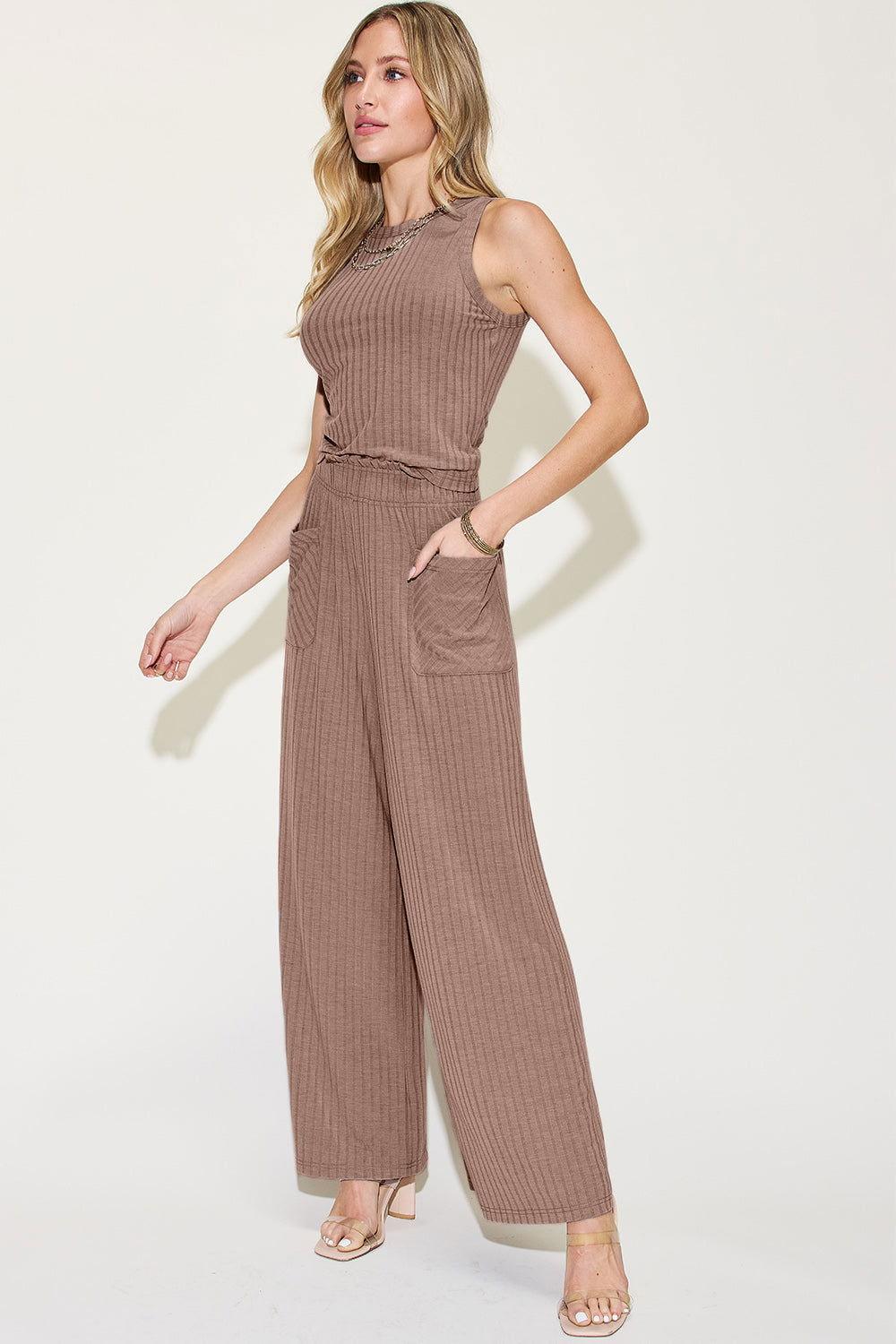 Basic Bae Full Size Ribbed Tank and Wide Leg Pants Set - Clothes For Her Online Store