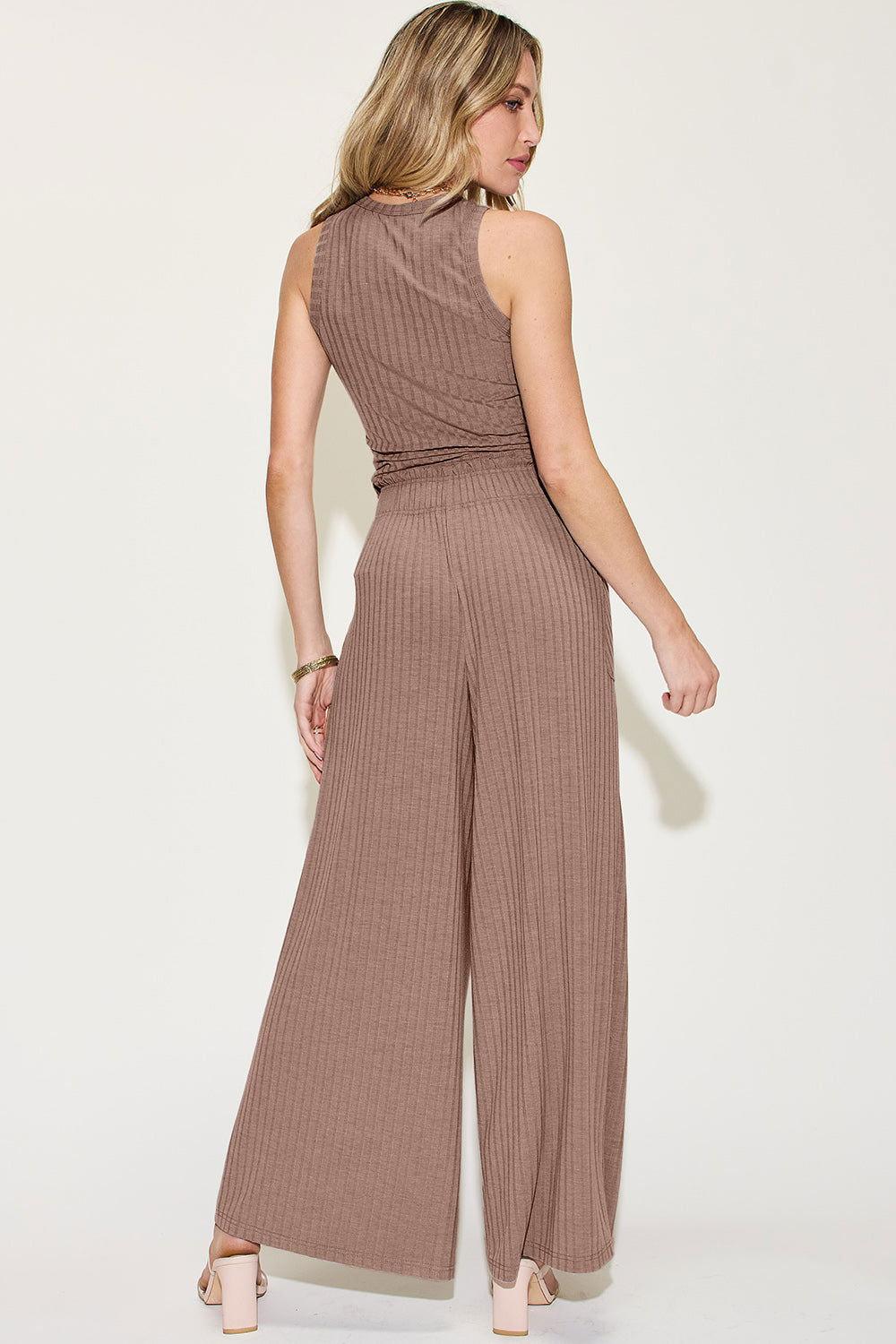Basic Bae Full Size Ribbed Tank and Wide Leg Pants Set - Clothes For Her Online Store
