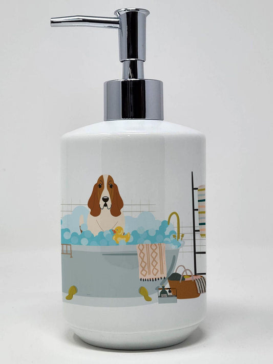 Basset Hound in Bathtub Ceramic Soap Dispenser Hand Soap Dispenser Pump Bottles for Bathroom Kitchen, Empty Refillable Liquid Soap Container