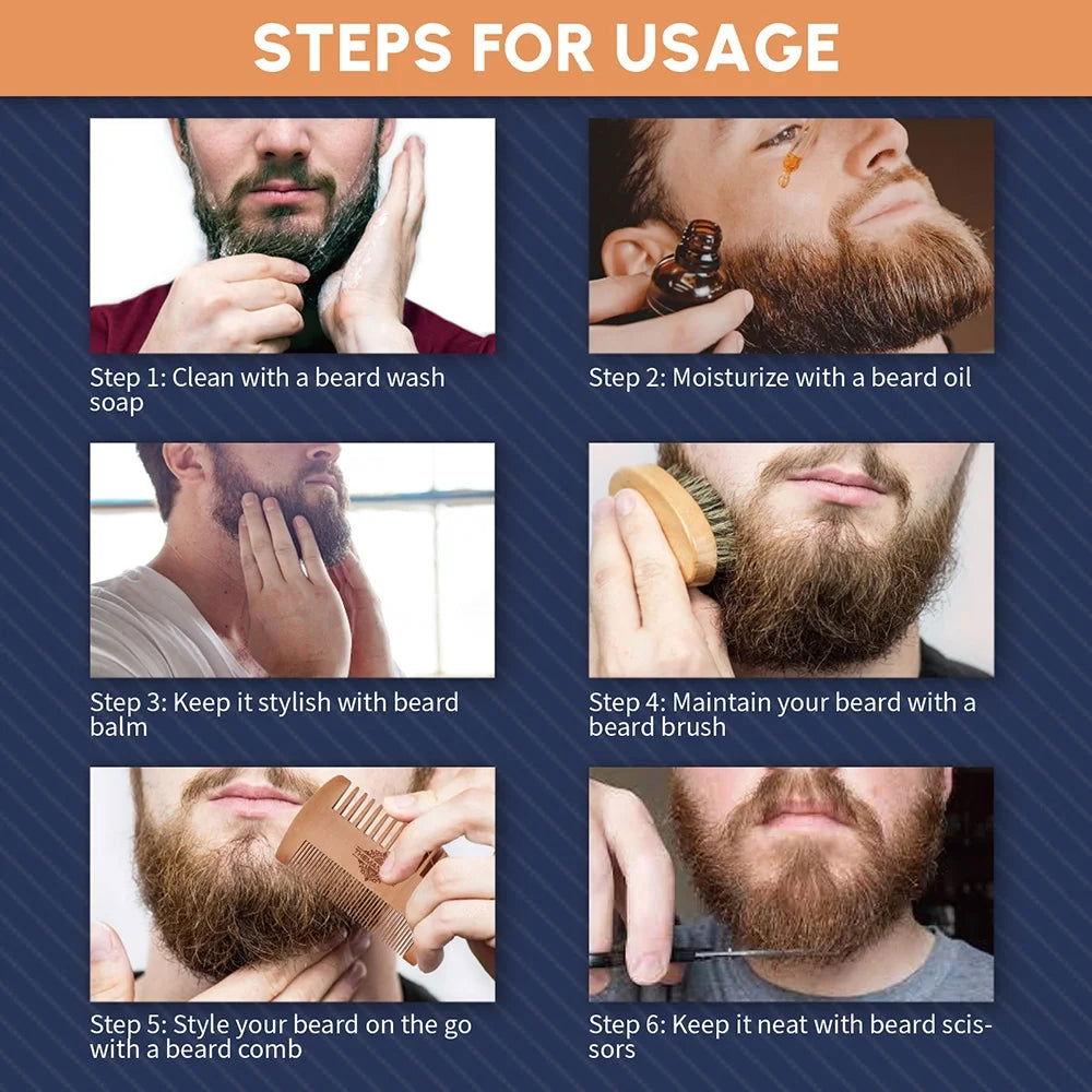 Beard Grooming Kit Beard Oil Beard Wash Soap Beard Blam Beard Comb - Clothes For Her Online Store