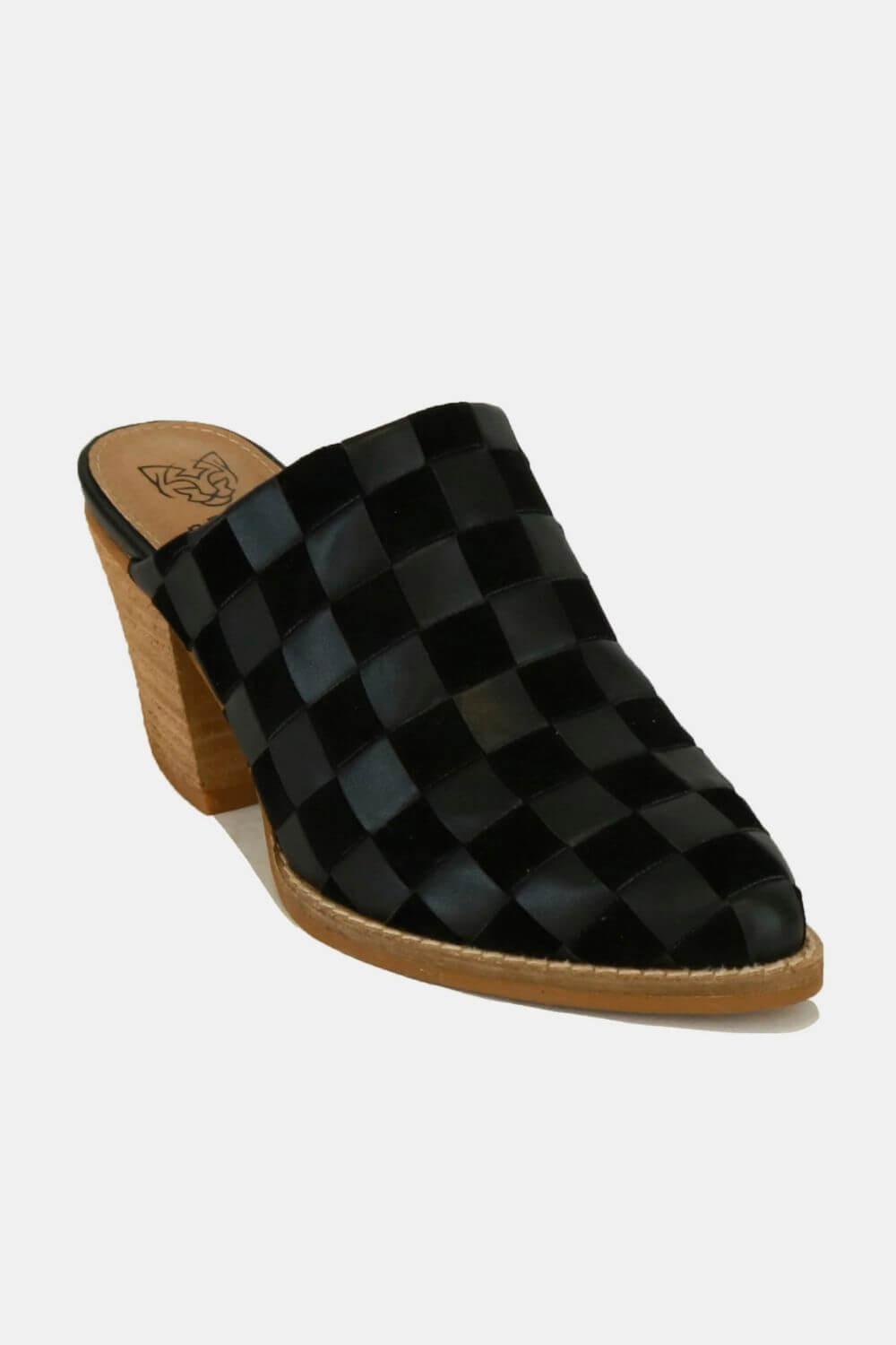 Beast Fashion Woven Checkerboard Block Heel Mule Shoes - Clothes For Her Online Store