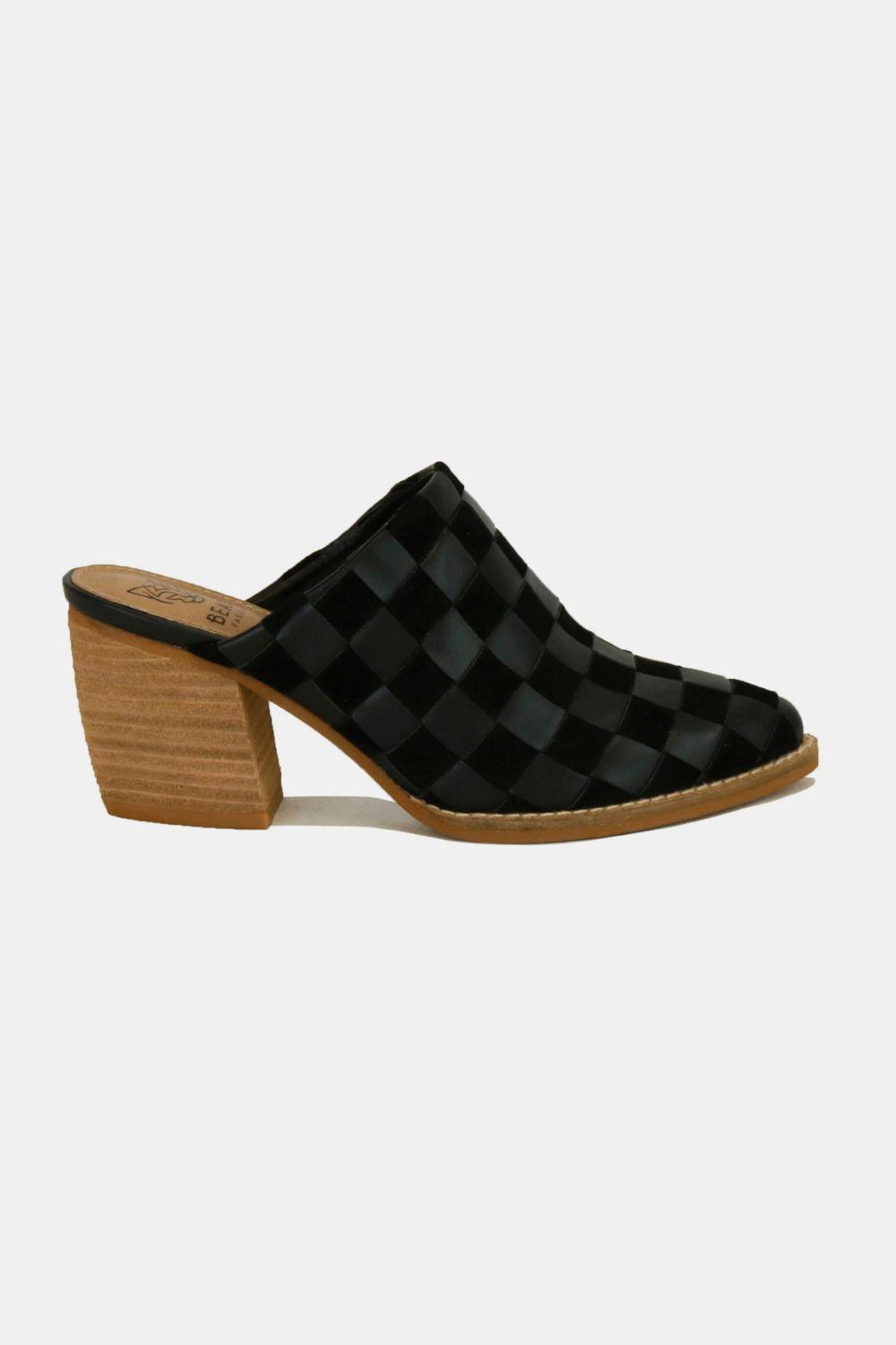 Beast Fashion Woven Checkerboard Block Heel Mule Shoes - Clothes For Her Online Store