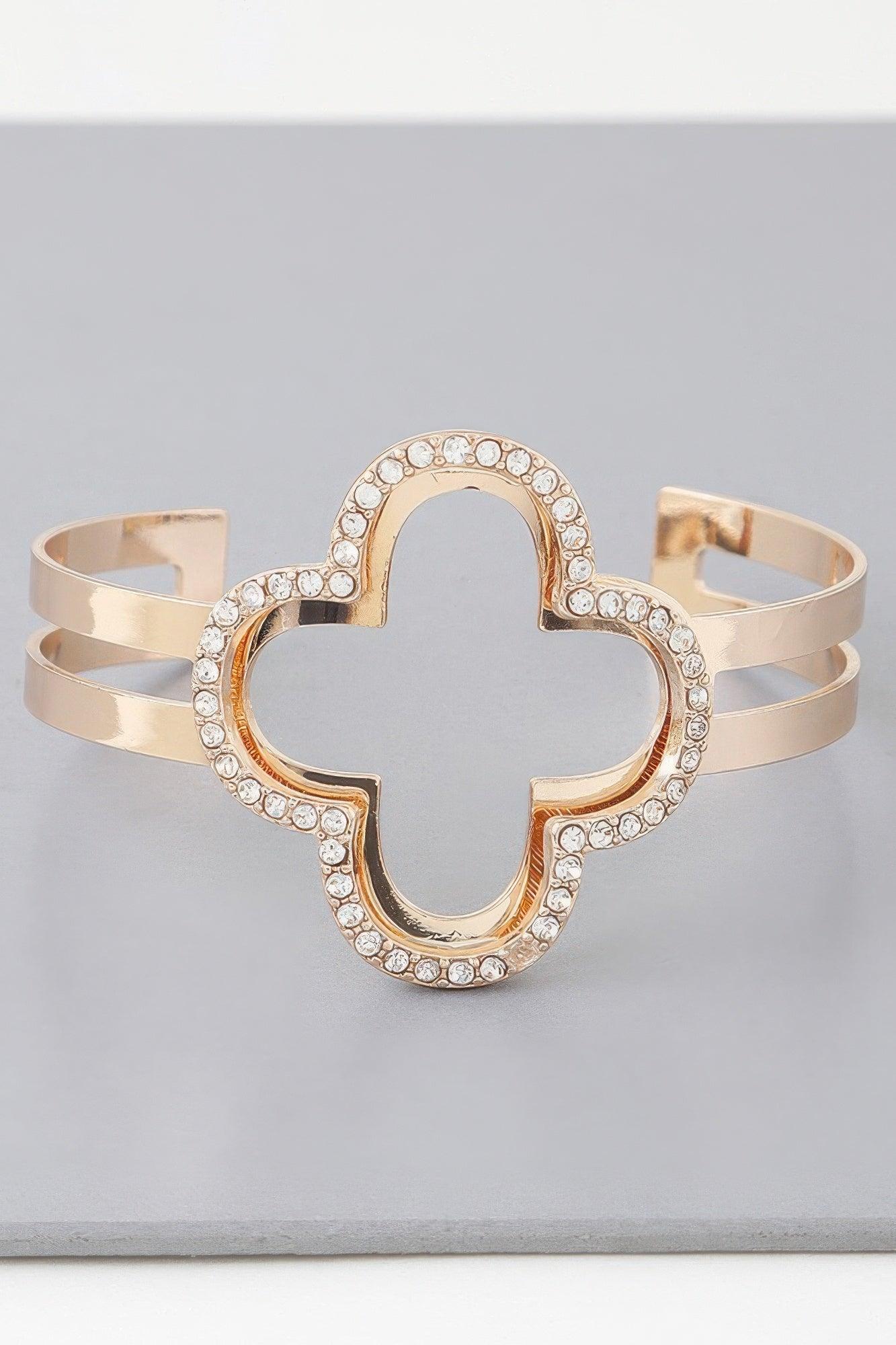 Bejeweled Clover Double Cuff Bracelet - Clothes For Her Online Store