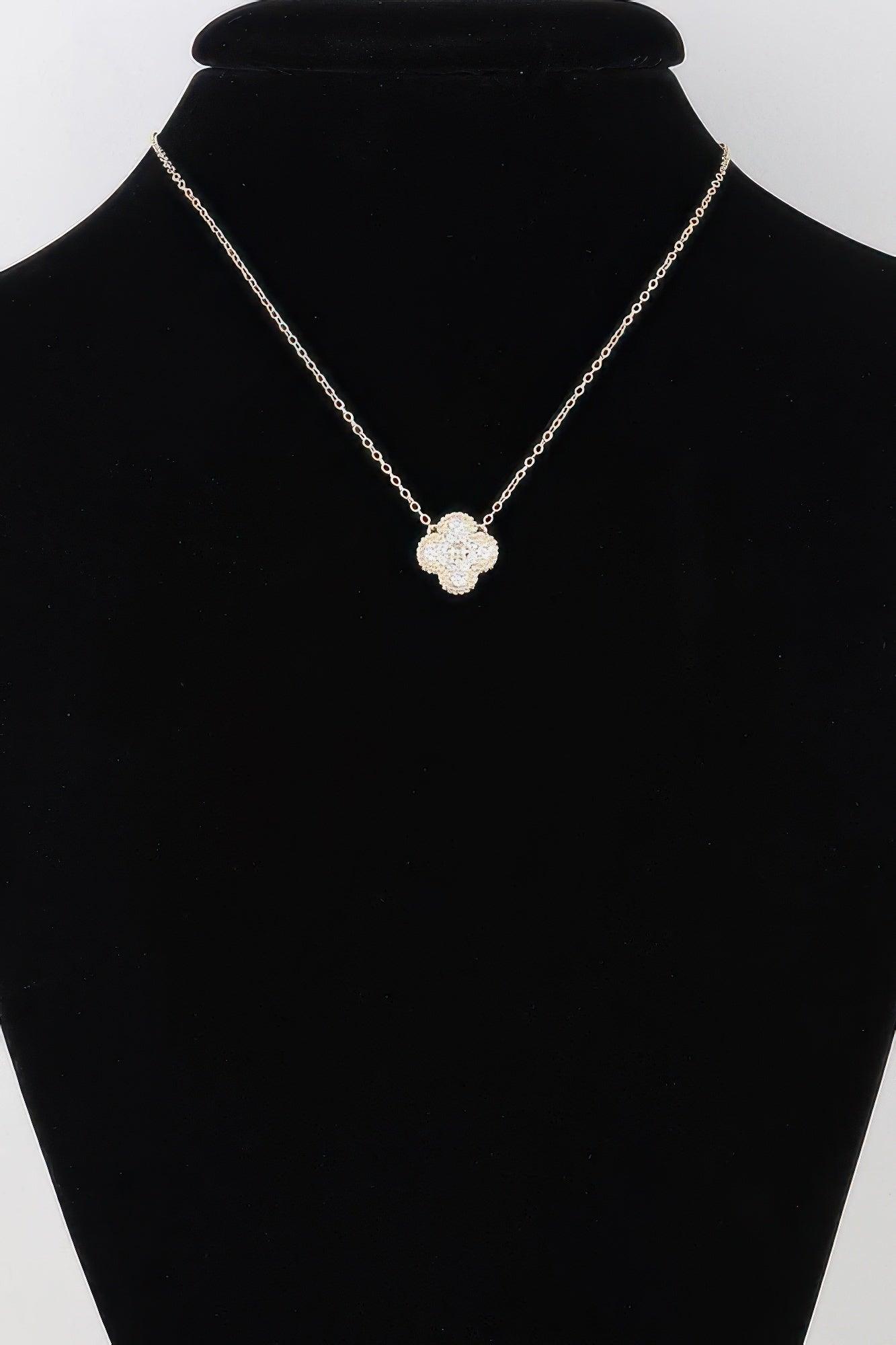 Bejeweled Clover Pendant Necklace - Clothes For Her Online Store